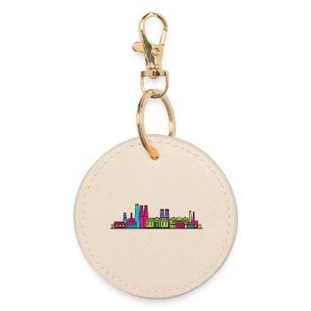 Stoke-on-Trent City Skyline Flaschenofen-Linienzeichnung - Runder Schlüsselanhänger - Auster - Vorne