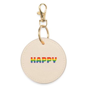Pride Rainbow Tshirt Happy | LGBT lgbtqi queer - Round Keyring - oyster - Front