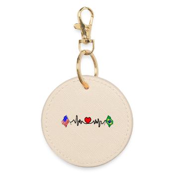Cardio Heart Flag USA, Brazil - Round Keyring - oyster - Front