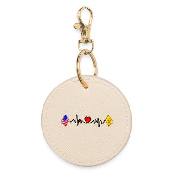 Cardio heart with USA flag and New Mexico flag - Round Keyring - oyster - Front