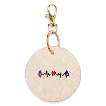 Cardio heart with USA flag and New Hampshire flag - Round Keyring - oyster - Front