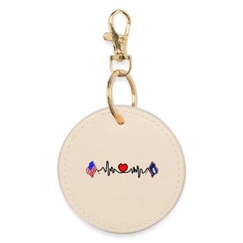 Cardio heart with USA flag and Wyoming flag - Round Keyring - oyster - Front