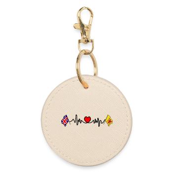 omerset flag + heartbeat + UK flag - Round Keyring - oyster - Front
