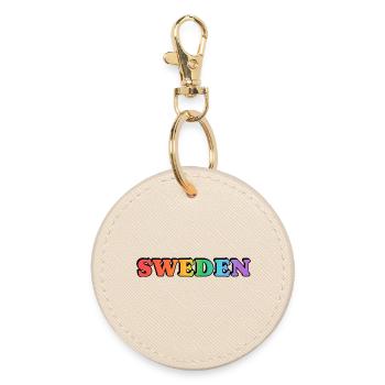 Gay Sweden Rainbow Typography - Round Keyring - oyster - Front