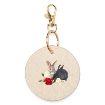 Ostern Häschen mit roses16 - Runder Schlüsselanhänger - Auster - Vorne