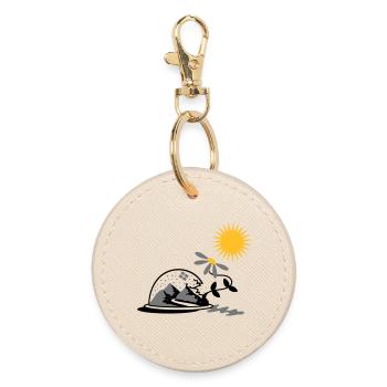 Schneekugel mit Sonnenblume und Sonne - Runder Schlüsselanhänger - Auster - Vorne