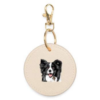 Border Collie - Round Keyring - oyster - Front