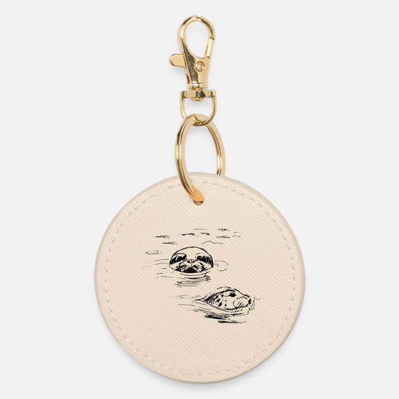 hand drawn seals, Shetland - Round Keyring - oyster
