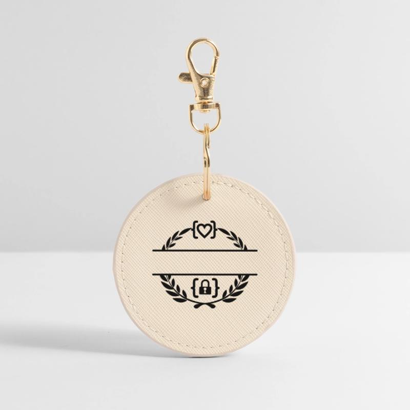 Code with heart and code with lock in laurel wreath m Round Keyring