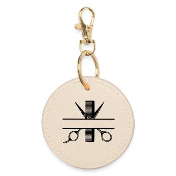 Texte bannière logo coiffeur, ciseaux avec peigne - Porte-clés rond - huître - Devant