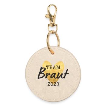 Team Braut 2023 goldenes Herz - Runder Schlüsselanhänger - Auster - Vorne