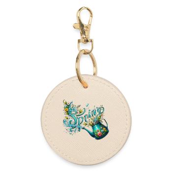 Spring Watering Can Let It Grow Spring Flowers - Round Keyring - oyster - Front