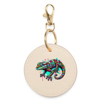 Gecko - Runder Schlüsselanhänger - Auster - Vorne