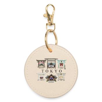 Tokyo Japan Hand Drawing Shrines in Tokyo Torii - Round Keyring - oyster - Front
