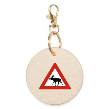 Norway - Attention Moose - Warning Sign - Round Keyring - oyster - Front