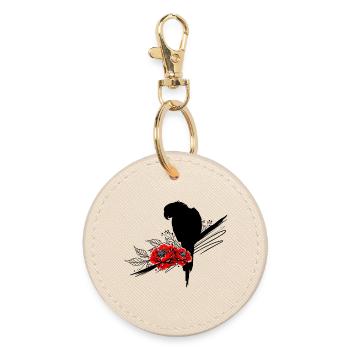 Parrot with peonies – tropical summer look - Round Keyring - oyster - Front