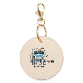 Fishing Paradise: Vintage Illustration with Mountain Lake - Round Keyring - oyster - Front