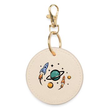 Collage de fusées et de planètes rétro - Porte-clés rond - huître - Devant