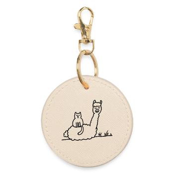 Alpaca Cat Meditation: Contours in Black - Round Keyring - oyster - Front