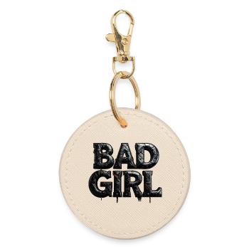 Bad Girl – 3D letters in black leather look - Round Keyring - oyster - Front