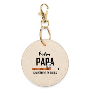 Baby in class on minimalist orange bar - Round Keyring - oyster - Front