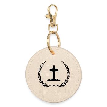 Kreuz Symbol Kranz - Runder Schlüsselanhänger - Auster - Vorne
