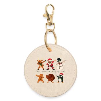 Funny dabbing Christmas motif with figures - Round Keyring - oyster - Front