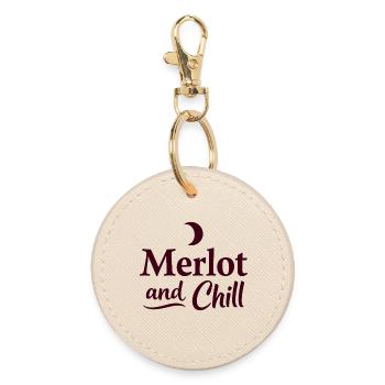 Merlot and Chill Wine Saying Cozy Relax - Round Keyring - oyster - Front