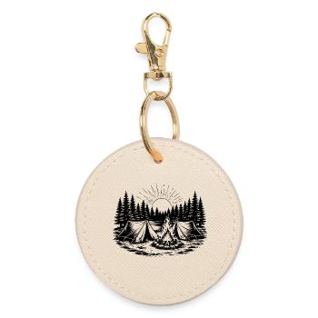 Paysage forestier de tentes de camping - Porte-clés rond - huître - Devant