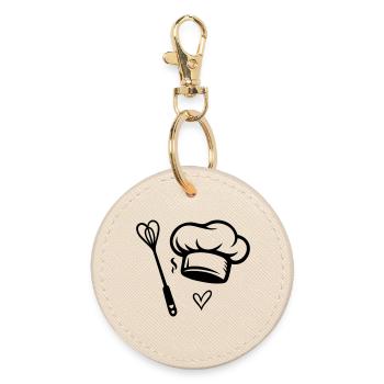 Chef's Hat & Heart Whisk - Cooking with Love - Round Keyring - oyster - Front