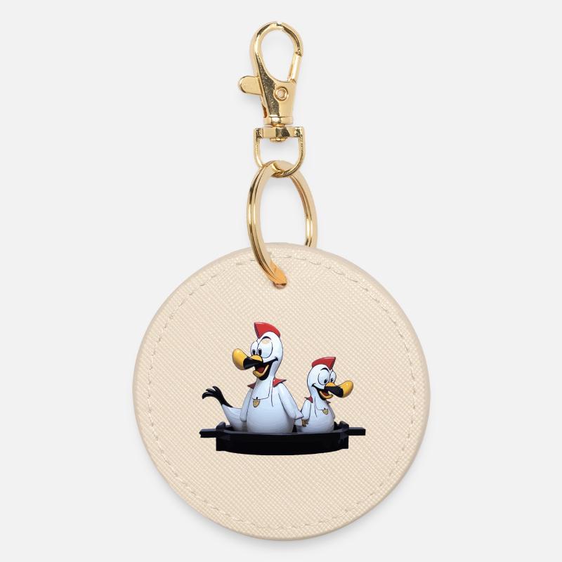 Seagull duo on jetty - Round Keyring - oyster