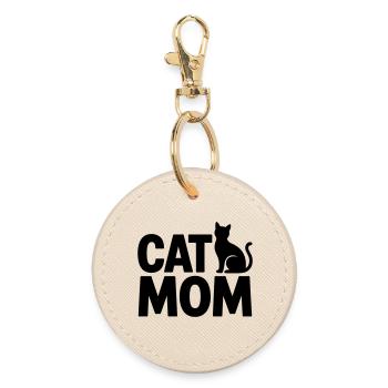 Katzen-Mama: Cat Mom - Runder Schlüsselanhänger - Auster - Vorne