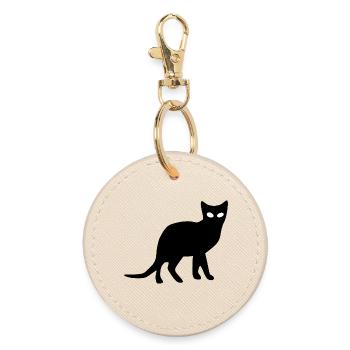 Katze schwarz Silhouette Geschenk Katzenliebhaber - Runder Schlüsselanhänger - Auster - Vorne