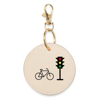 Traffic light print with bicycle - Round Keyring - oyster - Front