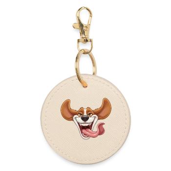 Laughing dog with tongue - Round Keyring - oyster - Front