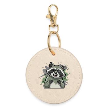 Laughing Raccoon Cartoon - Round Keyring - oyster - Front