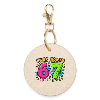 7th Birthday Kids 67 Meme Humor Gift Idea - Round Keyring - oyster - Front