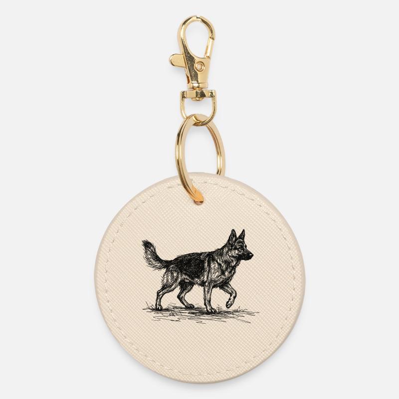 German Shepherd Sketch – German Shepherd Design - Round Keyring - oyster