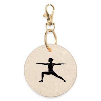 Silhouette de la posture de yoga du guerrier - Porte-clés rond - huître - Devant