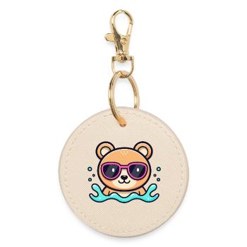 Ourson plage lunettes roses - Porte-clés rond - huître - Devant