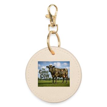 Camo cow in meadow - Round Keyring - oyster - Front