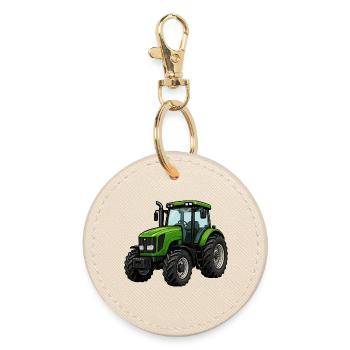 Grüner Traktor Kraftvoll Design - Runder Schlüsselanhänger - Auster - Vorne