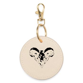 Geometric Ram – Strength & Courage - Round Keyring - oyster - Front
