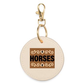 Horses Lettering Retro Riding - Round Keyring - oyster - Front