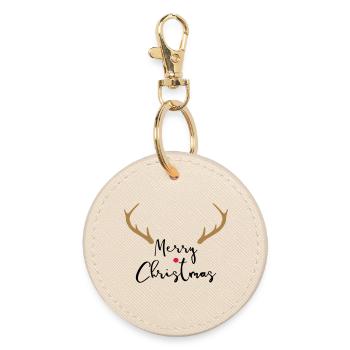 Merry Christmas Antlers I Christmas - Round Keyring - oyster - Front