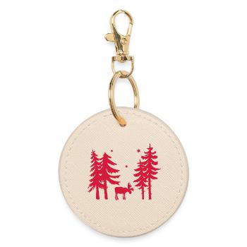 Elch Wald Tannen Sterne Weihnachten - Runder Schlüsselanhänger - Auster - Vorne