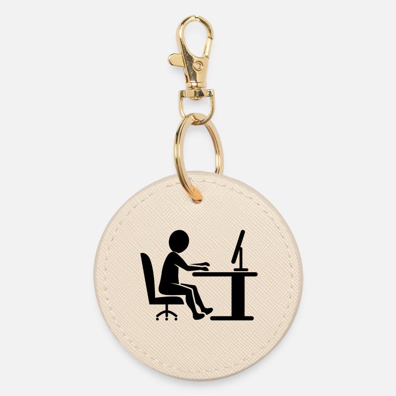 Icon desk work / black and white - Round Keyring - oyster
