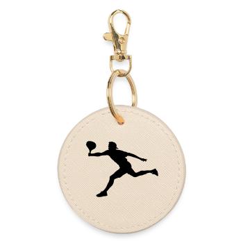 Tennisspieler in Aktion Spieler Schattenbild - Runder Schlüsselanhänger - Auster - Vorne