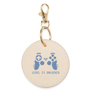 21st birthday gamer gaming - Round Keyring - oyster - Front