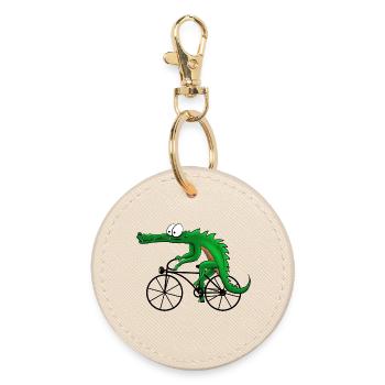 Krokodil mit Fahrrad - Runder Schlüsselanhänger - Auster - Vorne